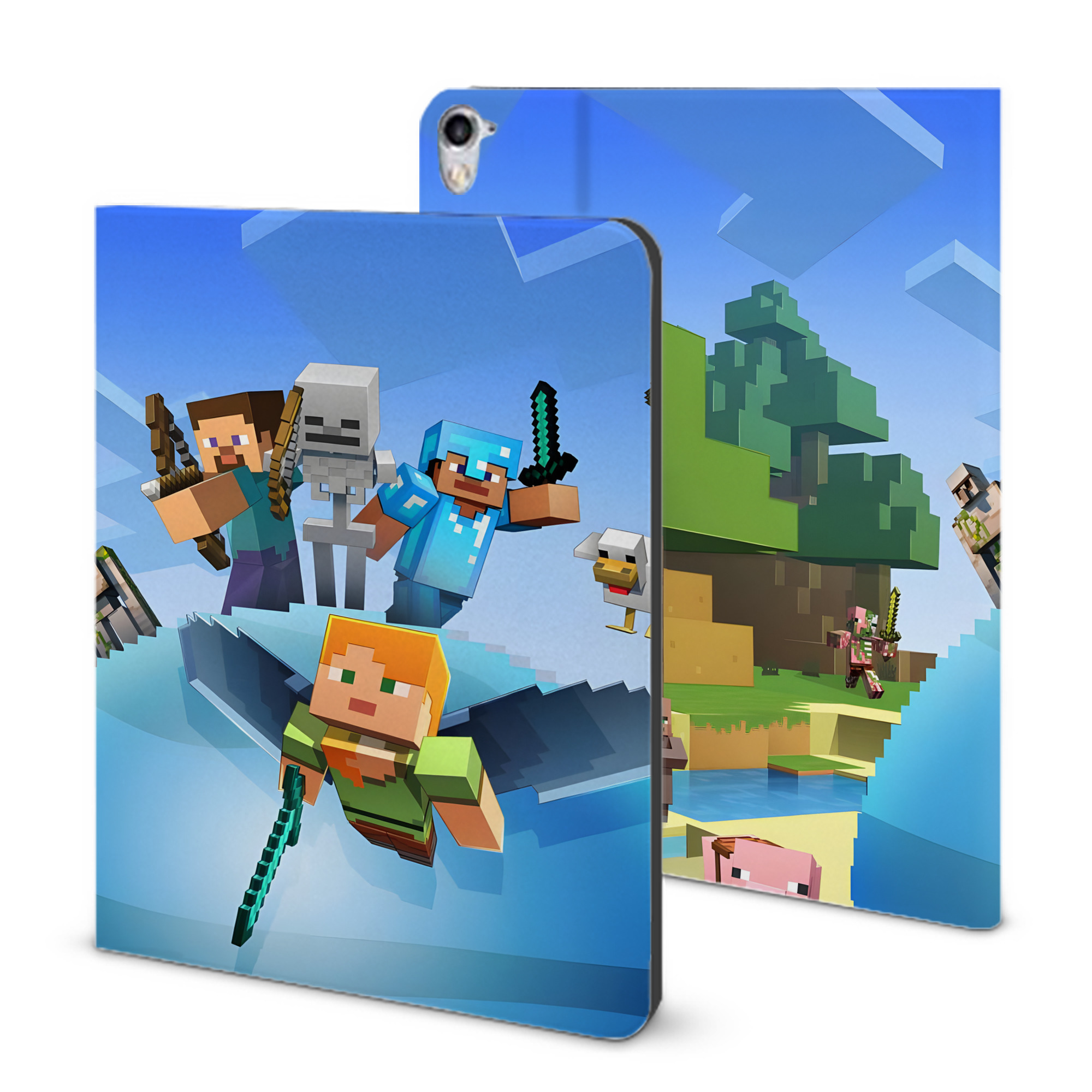 （画像用） マインクラフト ブロックの世界 Minecraft MC Block world IPad ケース ブック型 PUレザー TPU 耐衝撃 軽量 薄型 ペン収納なし 全面保護 IPad 各モデル対応